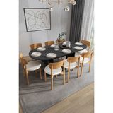 Asra Trend Modern 8 Kişilik Mutfak Yemek Masası ve Sandalye %100 MDF Yemek Odası Masası Takımı YMT08 - Antrasit