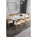 Asra Trend Modern 8 Kişilik Mutfak Yemek Masası ve Sandalye %100 MDF Yemek Odası Masası Takımı YMT08 - Beyaz