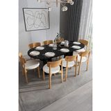 Asra Trend Modern 8 Kişilik Mutfak Yemek Masası ve Sandalye %100 MDF Yemek Odası Masası Takımı YMT08 - Royal Mermer