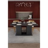 Asra Trend Modern Dolaplı 6 Kişilik Mutfak Yemek Masası %100 Mdf Mutfak Yemek Odası Masası YM06 - Antrasit