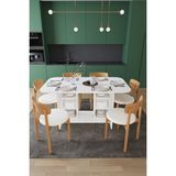 Asra Trend Modern Dolaplı 6 Kişilik Mutfak Yemek Masası ve Sandalye %100 MDF Yemek Odası Masası Takımı YMT06 - Beyaz