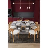 Asra Trend Modern Dolaplı 6 Kişilik Mutfak Yemek Masası ve Sandalye %100 MDF Yemek Odası Masası Takımı YMT06 - Küllü Gri