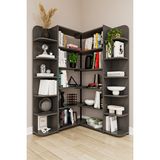 Asra Trend Modern Dönebilen Ayarlanabilir Raflı Ev Ofis Kitaplık %100 MDF Dekoratif Kütüphane Kitaplık DK01 - Koyu Gri