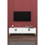 Asra Trend Modern TV Ünitesi %100 MDF 4 Kapaklı Ahşap Ayaklı Televizyon Sehpası T-01 - Beyaz