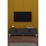 Asra Trend Modern TV Ünitesi %100 MDF 4 Kapaklı Ahşap Ayaklı Televizyon Sehpası T-04 - Antrasit