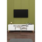 Asra Trend Modern TV Ünitesi %100 MDF Kapaklı Ahşap Ayaklı Televizyon Sehpası T-09 - Beyaz