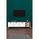 Asra Trend Modern TV Ünitesi %100 MDF Kapaklı Ahşap Ayaklı Televizyon Sehpası T-20 - Beyaz - Petra