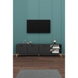 Asra Trend Modern TV Ünitesi %100 MDF Kapaklı Ahşap Ayaklı Televizyon Sehpası T-21 - Antrasit