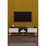 Asra Trend Modern TV Ünitesi %100 MDF Kapaklı Ahşap Ayaklı Televizyon Sehpası T28 - Antrasit - Sidon