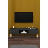 Asra Trend Modern TV Ünitesi %100 MDF Kapaklı Ahşap Ayaklı Televizyon Sehpası T28 - Antrasit