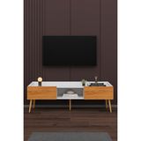 Asra Trend Modern TV Ünitesi %100 MDF Kapaklı Ahşap Ayaklı Televizyon Sehpası T28 - Beyaz - Petra