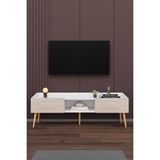 Asra Trend Modern TV Ünitesi %100 MDF Kapaklı Ahşap Ayaklı Televizyon Sehpası T28 - Beyaz - Sidon
