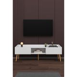 Asra Trend Modern TV Ünitesi %100 MDF Kapaklı Ahşap Ayaklı Televizyon Sehpası T28 - Beyaz