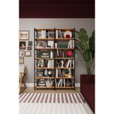 ASRA TREND Petra Desen METALK02 6 Raflı İkili Metal Kitaplık 110 cm Genişlik Endüstriyel Modern Kütüphane%100 MDFLAM Raf Ünitesi