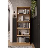 Asra Trend Safir Meşe Desen K002 5 Raflı Kitaplık 56 cm Genişlik Dar Alan Uyumlu Modern KÜTÜPHANE%100 Mdflam Dekoratif Raf Ünitesi - Standart - Çok Renkli