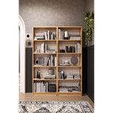 ASRA TREND Safir Meşe Desen K003 10 Raflı Geniş Kitaplık 112 cm Modern Kütüphane Dar Alan Uyumlu%100 MDFLAM Raf Ünitesi