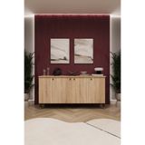 ASRA TREND Sonoma Desen KNSL01 4 Kapaklı Konsol 150 cm Geniş MDFLAM Çok Amaçlı Dolap Modern Metal Ayaklı Salon ve Antre Ünitesi