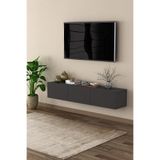 ASRA TREND T-27 Duvara Monte TV Ünitesi - 160 cm Genişlik, 3 Kapaklı Askılı TV Sehpası, Koyu Gri,%100 MDFLAM, Modern Yüzer Tasarım