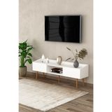 ASRA TREND T-28 TV Sehpası 160 cm – 2 Kapaklı, Açık Raflı, Yerden Yüksek Ayaklı, Beyaz,%100 MDFLAM Modern TV Ünitesi
