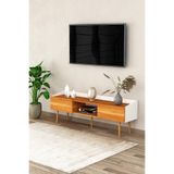 ASRA TREND T-28 TV Sehpası 160 cm – Modern TV Ünitesi, 2 Kapaklı ve Açık Raflı, Beyaz Petra,%100 MDFLAM, Yerden Yüksek Ayaklı