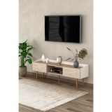 ASRA TREND T-28 TV Sehpası 160 cm – Modern TV Ünitesi, 2 Kapaklı ve Açık Raflı, Beyaz & Sidon,%100 MDFLAM, Yerden Yüksek Ayaklı
