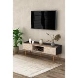 ASRA TREND T-28 TV Sehpası 160 cm – Modern TV Ünitesi, 2 Kapaklı ve Açık Raflı, Koyu Gri & Sidon,%100 MDFLAM, Yerden Yüksek Ayaklı