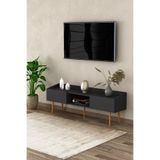 ASRA TREND T-28 TV Sehpası 160 cm – Modern TV Ünitesi, 2 Kapaklı ve Açık Raflı, Koyu Gri,%100 MDFLAM, Yerden Yüksek Ayaklı