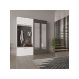 ASRA TREND V-02 Portmanto 180 cm – Boydan Aynalı Modern Vestiyer, Beyaz & Koyu Gri,%100 MDFLAM, Askılı ve Raflı Geniş Antre Dolabı