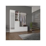 ASRA TREND V-03 Portmanto 180 cm – Aynalı ve Raflı Vestiyer, Beyaz & Retro Taş,%100 MDFLAM, Askılı ve Ayakkabılıklı Antre Dolabı