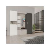 ASRA TREND V-05 Portmanto 210 cm – Minderli, Oturaklı Vestiyer, Beyaz & Koyu Gri,%100 MDFLAM, Kapaklı Askılık ve Ayakkabılıklı Antre Dolabı