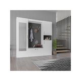 ASRA TREND V-06 Portmanto 210 cm – Aynalı, Oturaklı Vestiyer, Beyaz & Koyu Gri,%100 MDFLAM, Çok Amaçlı Geniş Antre Dolabı