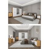 Asra Trend Yatak Odası Takımı 5 Parça %100 Mdf Gardırop Şifonyer Makyaj Masası Komodin YTK01 - Beyaz - Açık Ceviz
