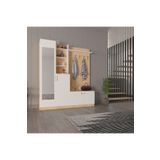 asratrend Lüks Aynalı Portmanto Askılı Vestiyer %100 MDF Çok Raflı Ayakkabılık V03