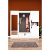 asratrend Lüks Puflu Aynalı Portmanto Askılı Vestiyer %100 MDF Çok Raflı Modern Ayakkabılık Dolabı V06