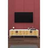 Asratrend Modern TV Ünitesi %100 MDF 4 Kapaklı Ahşap Ayaklı Televizyon Sehpası T02 Beyaz - Safir Meşe