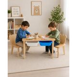 Asrimo Çocuk Masa Seti Ahşap Yüzeyli - Çift Hazneli- Çift Cnc Ayıcık Figür Sandalyeli - MASA 80CMYE 40 CM