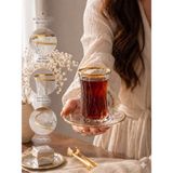 Assa Bazaar Kristal Kesim 6 Kişilik Çay Takımı 12 Parça Cam Bardak Tabak Seti
