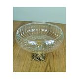 Assa Bazaar Lotus Kristal 24 Cm Kesme Dekor Metal Ayaklı Salata Kasesi | Gold Cam Sunumluk & Servis Tabağı