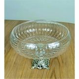 Assa Bazaar Lotus Kristal 24 cm Kesme Dekor Metal Ayaklı Salata Kasesi – Şık Cam Sunumluk