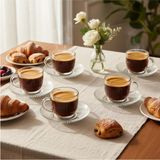 ASSA BAZAAR Lüks Desenli Cam Espresso/Kahve Fincanı Seti – 6’lı Beyaz