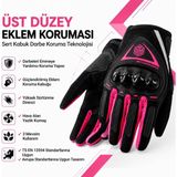Assa Moto Assamoto Pembe Uzun Kadın Tam Parmak 4 Mevsim Motosiklet Eldiveni EN13594 Ce Sertifikalı