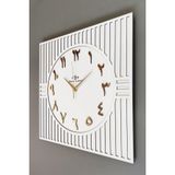 aSSe Tasarım Kare Çizgi Desenli Arapça Rakam Dekoratif Beyaz & Gold Duvar Saati 50x50cm