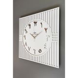 Asse Tasarım Kare Çizgi Desenli Arapça Rakam Dekoratif Beyaz & Gümüş Duvar Saati 50 x 50 cm