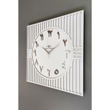 Asse Tasarım Kare Çizgi Desenli Arapça Rakam Dekoratif Beyaz & Gümüş Duvar Saati 50X50cm