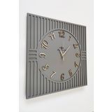 aSSe Tasarım Kare Çizgi Desenli Türkçe Rakam Antrasit & Gold Dekoratif Siyah&gümüş 50x50cm Duvar Saati