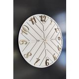 aSSe Tasarım Long Line Dekoratif Duvar Saati Beyaz & Gold 50x50cm Sessiz Mekanizma