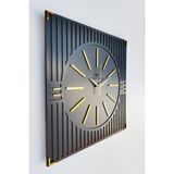 aSSe Tasarım Özel Lüx Çizgi Desenli Ayna Pleksi Dekoratif Siyah & Gold Kare Duvar Saati 50x50cm