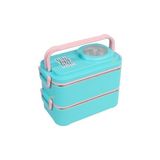 Asseds Store 1200ML Lunchbox 2 Katlı 4 Bölmeli Mini Kaseli Çelik Sefer Tası Yemek Kutusu (Turkuaz-Pembe) - Kestane Akaju - Option-1