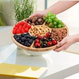 Asseds Store 360° Dönebilen 34 cm Bambu Ahşap Pizza, Peynirebilen ve Sunum Tepsisi – Çok Amaçlı Döner Servis Tahtası, Çerezlik & Sunumluk, Şık ve Dayanıklı Ahşap Sunum Ürünü (Bölmeli) - Kestane Akaju - Option-1