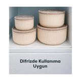 Asseds Store 4'lü Modern Saklama Kabı Seti, Çizgili Bej Plastik, Bpa Içermeyen, Mikrodalga ve Dondurucu Uyumlu, 2.5L-1.5L-0.80L-0.45L Kapasiteli, Yuvarlak Tasarım - 0 Siyah - Option-1